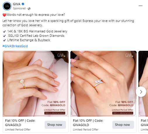 An Example of Carousel Ad – GIVA Jewellery