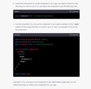 7th Input Query: How to create new components for the Crypto app