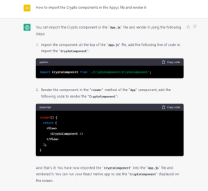 9th Input Query: How to import the Crypto components in the App.js file and render it